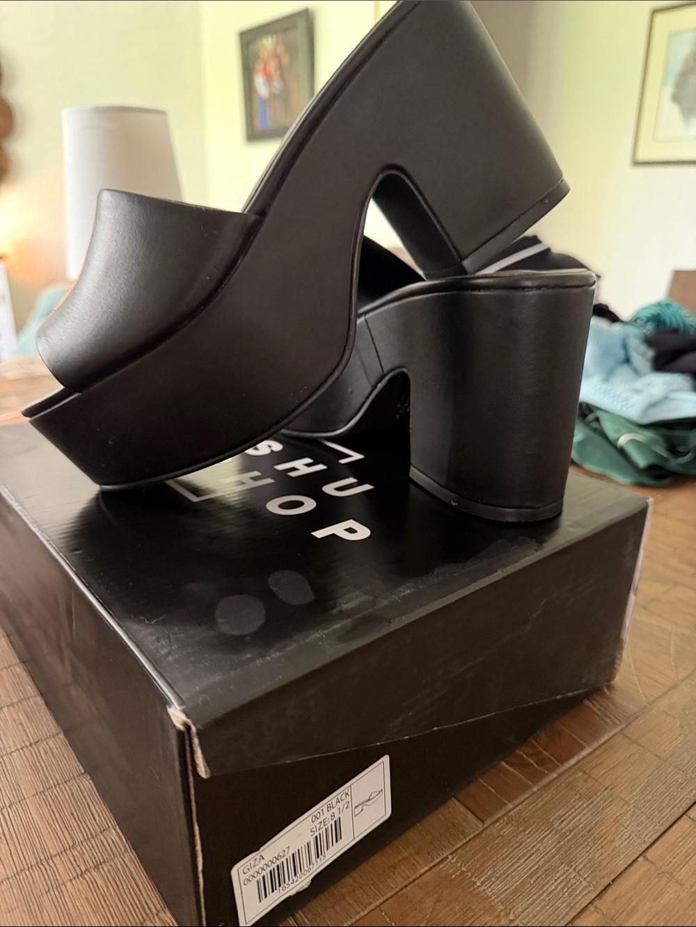 ShuShop Black Platform Block Heel Maddie Mules